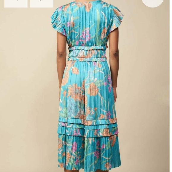 Current Air JASMINE FLUTTER SLEEVE PLEATED V NECK DRESS- MINT Size Small - Picture 4 of 12